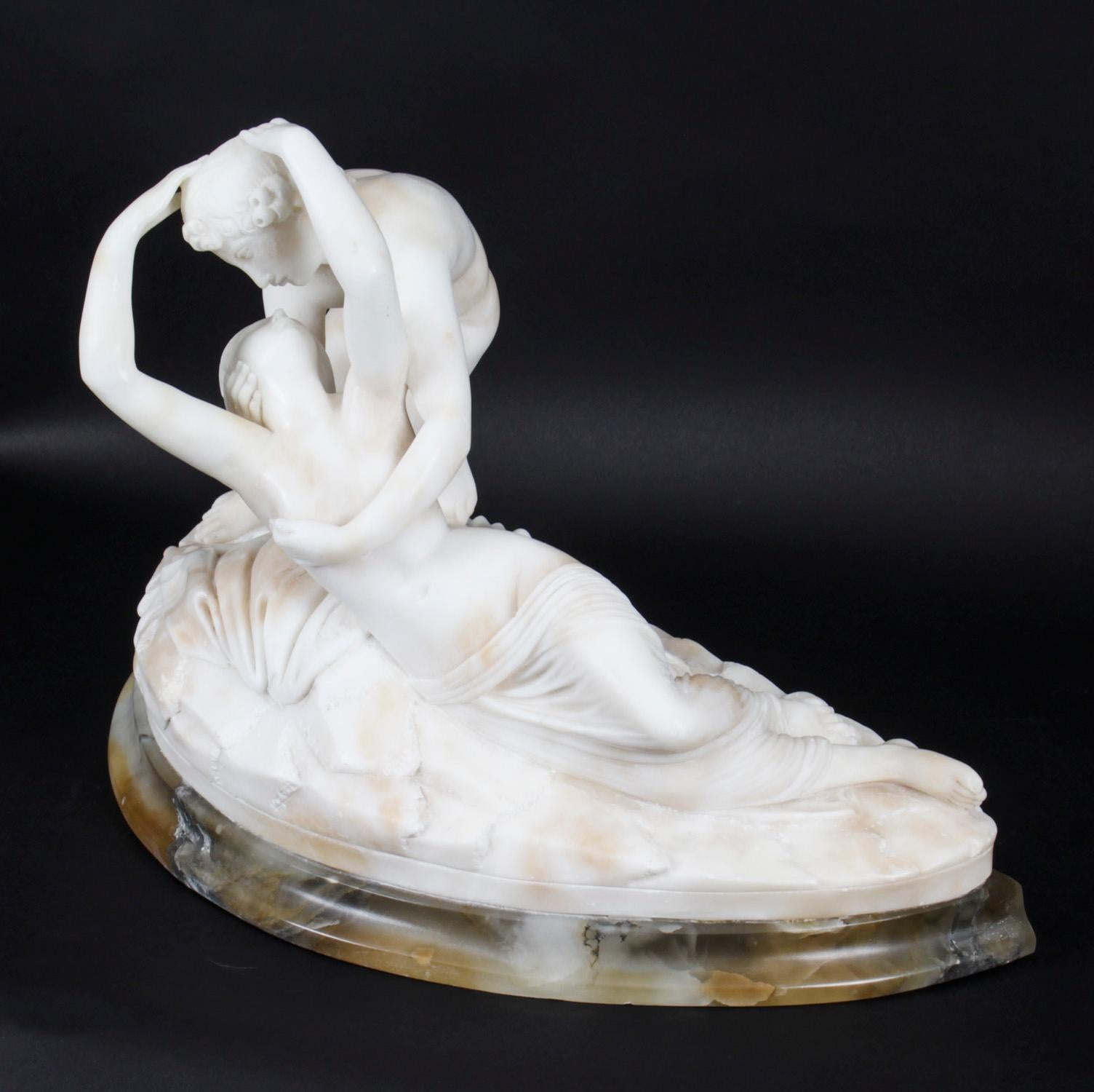 Antique Italian Alabaster Lovers Sculpture after Canova, 19th Century 1