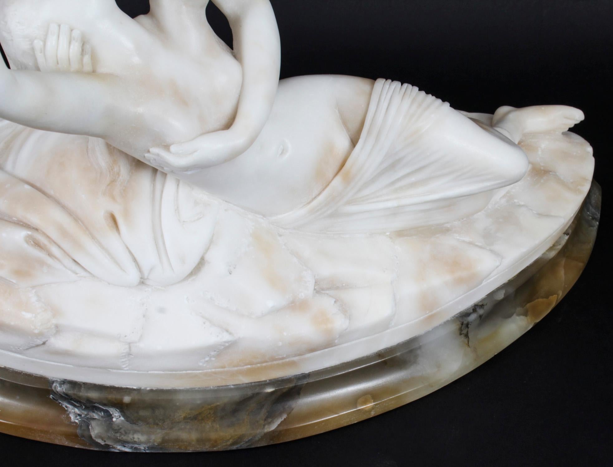 Antique Italian Alabaster Lovers Sculpture after Canova, 19th Century 3