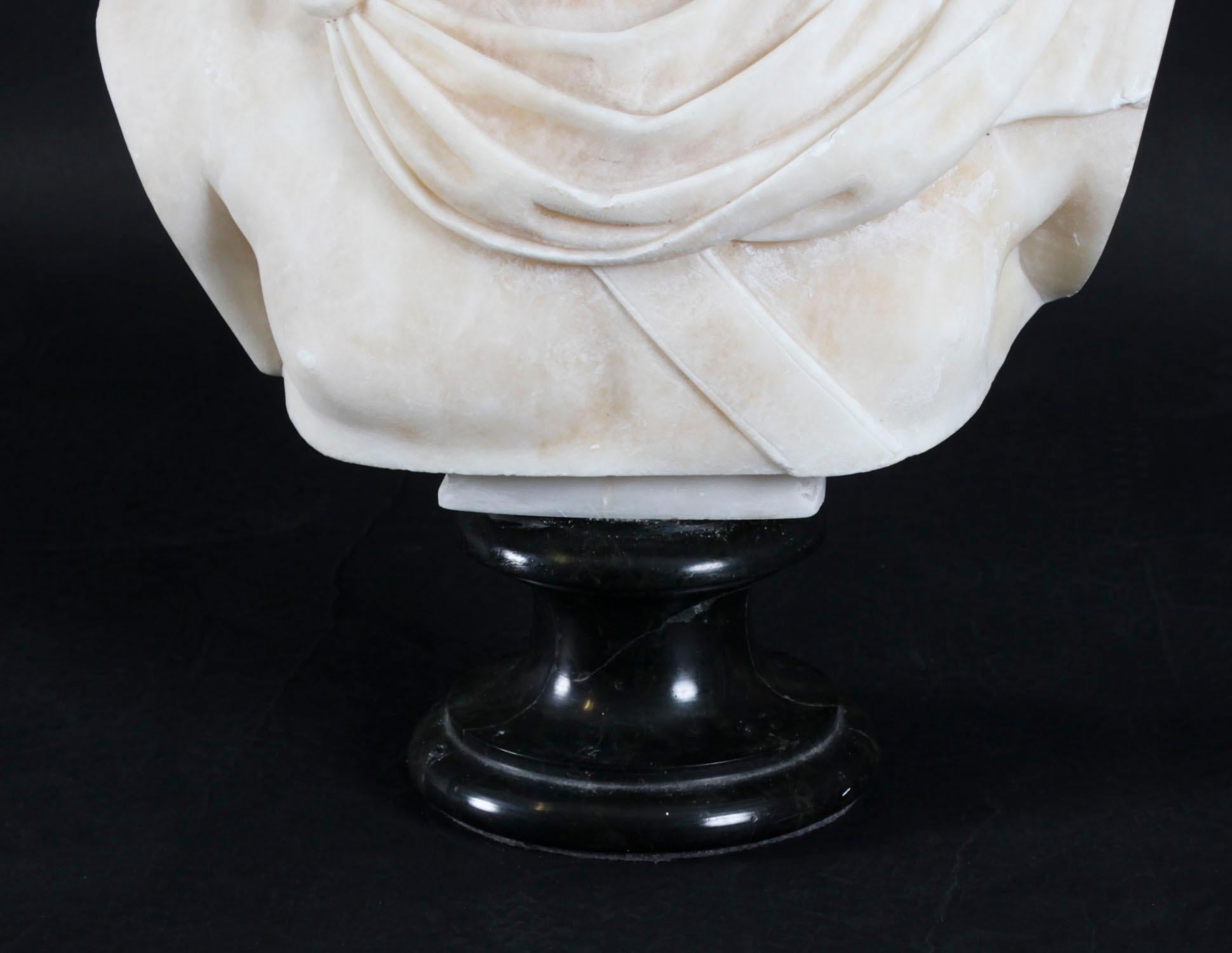 Antique Italian Alabaster Marble Bust of Greek God Apollo Belvedere 19th Century For Sale 9