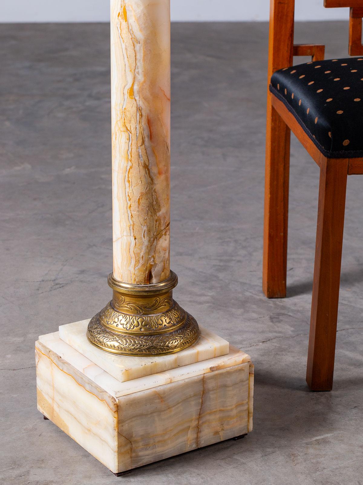 Antique Italian Alabaster Pedestal with Gilt Bronze Mounts, circa 1890 In Good Condition For Sale In Houston, TX