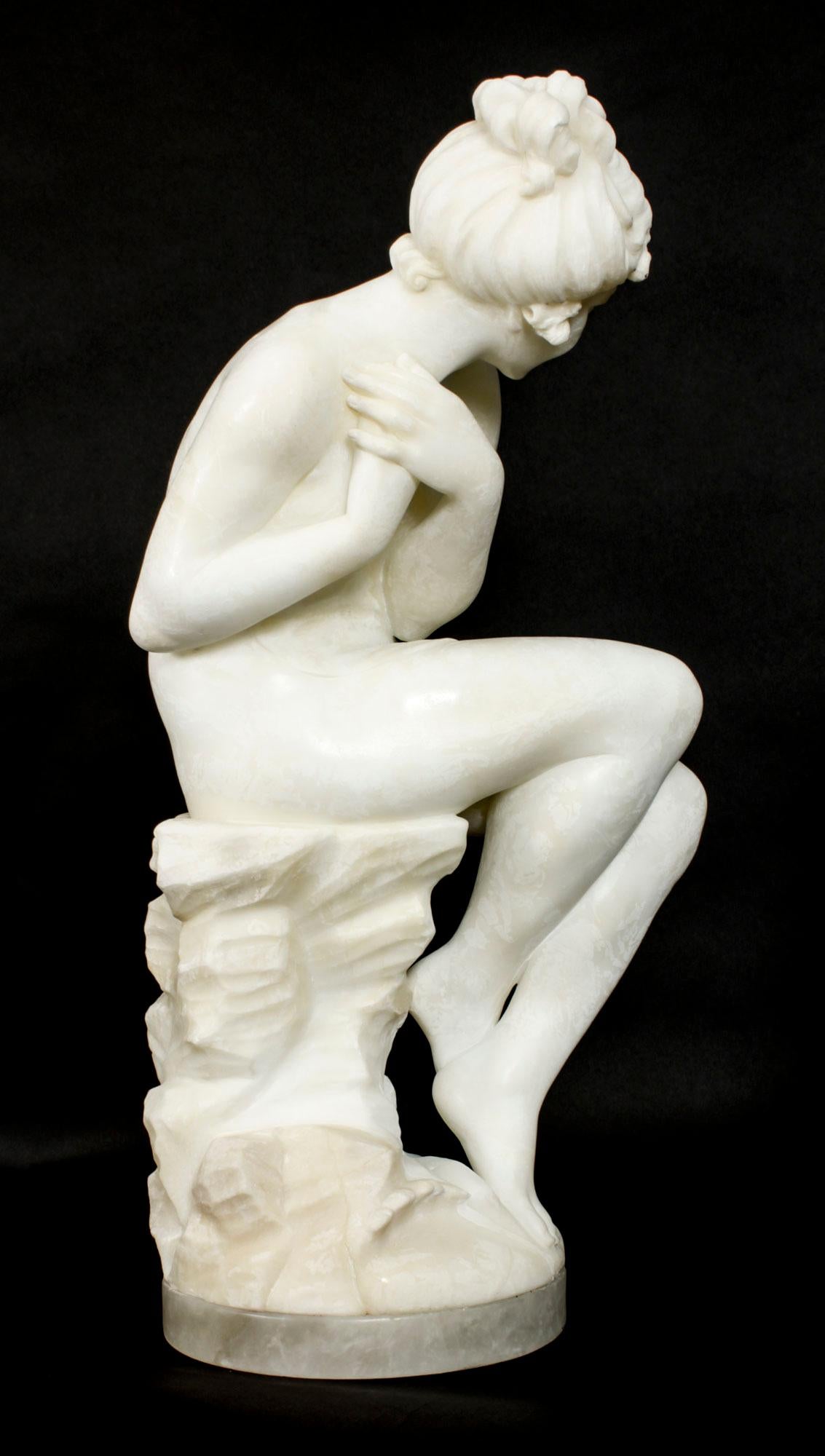 Antique Italian Alabaster Sculpture of a Naked Maiden, 19th Century 9
