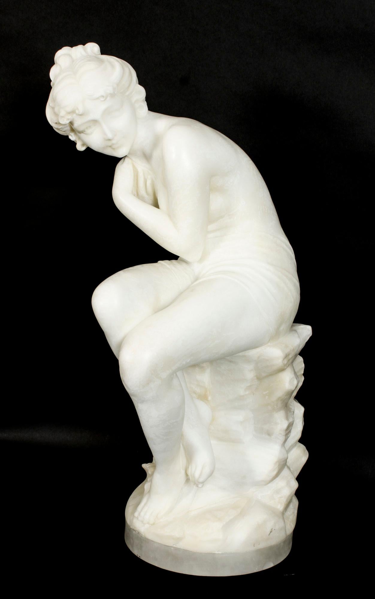 Antique Italian Alabaster Sculpture of a Naked Maiden, 19th Century 12