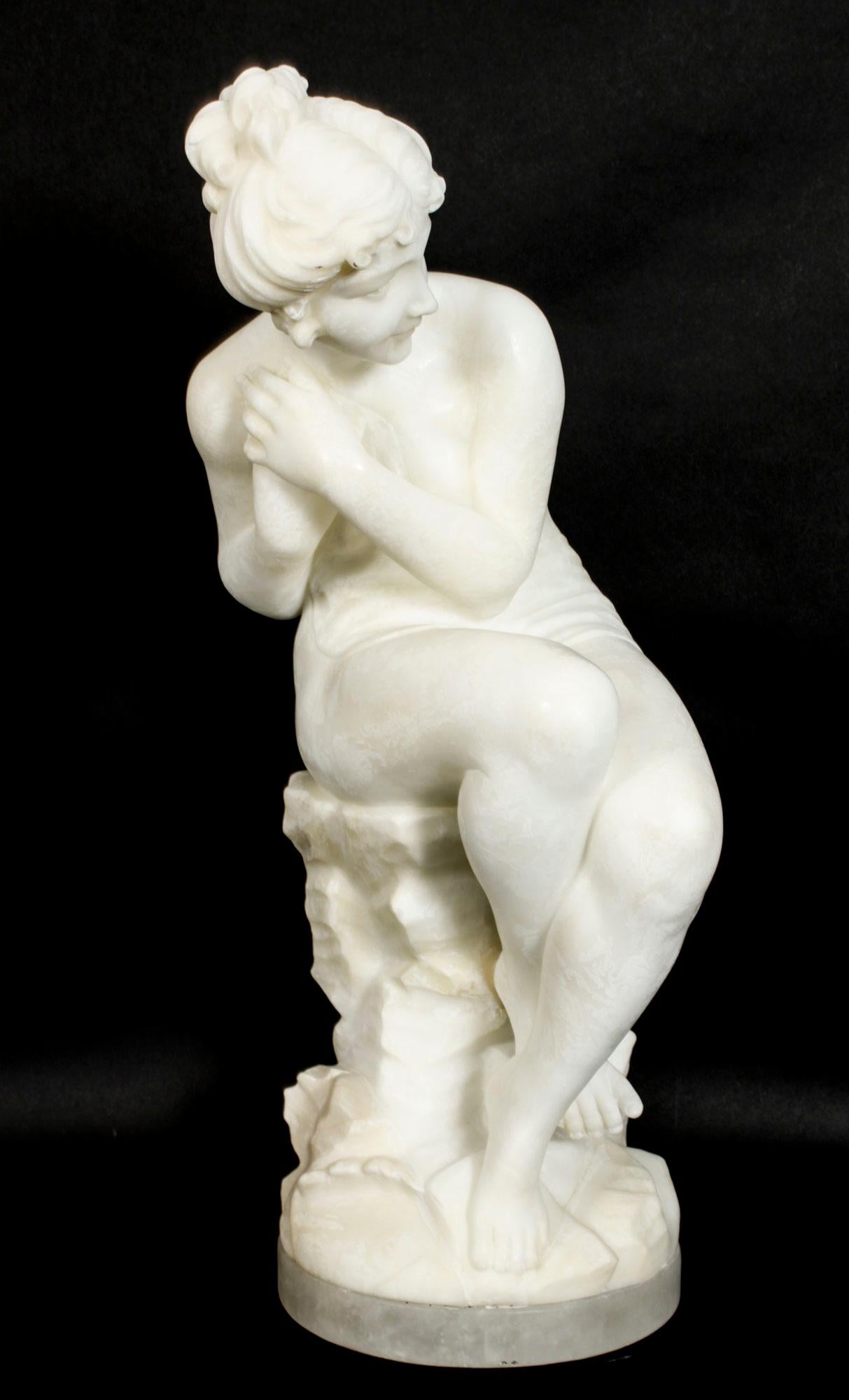 Late 19th Century Antique Italian Alabaster Sculpture of a Naked Maiden, 19th Century