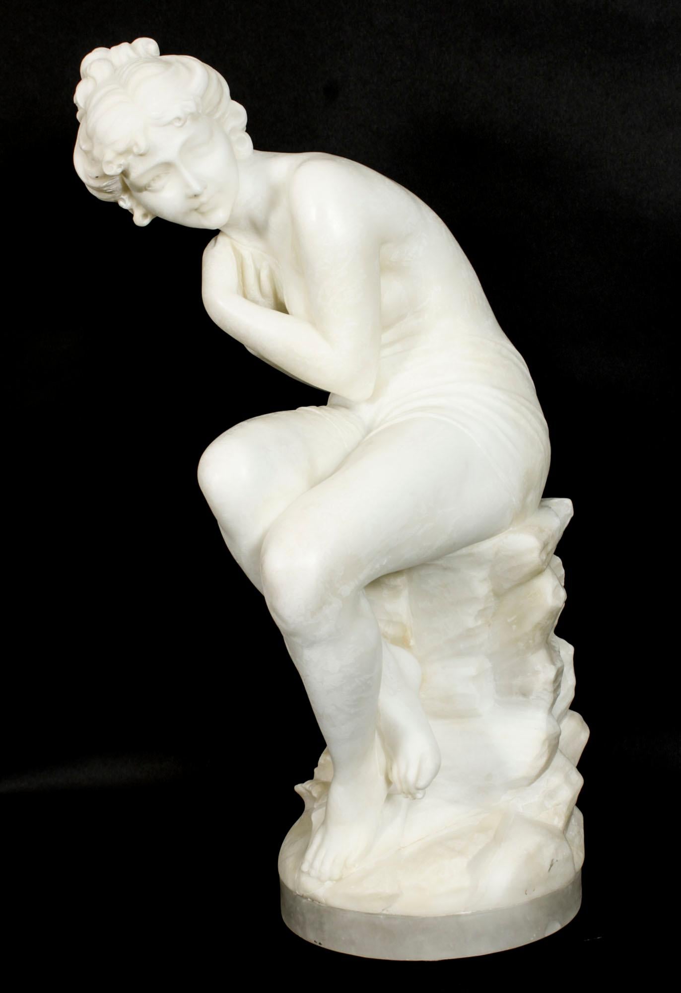 Antique Italian Alabaster Sculpture of a Naked Maiden, 19th Century 3