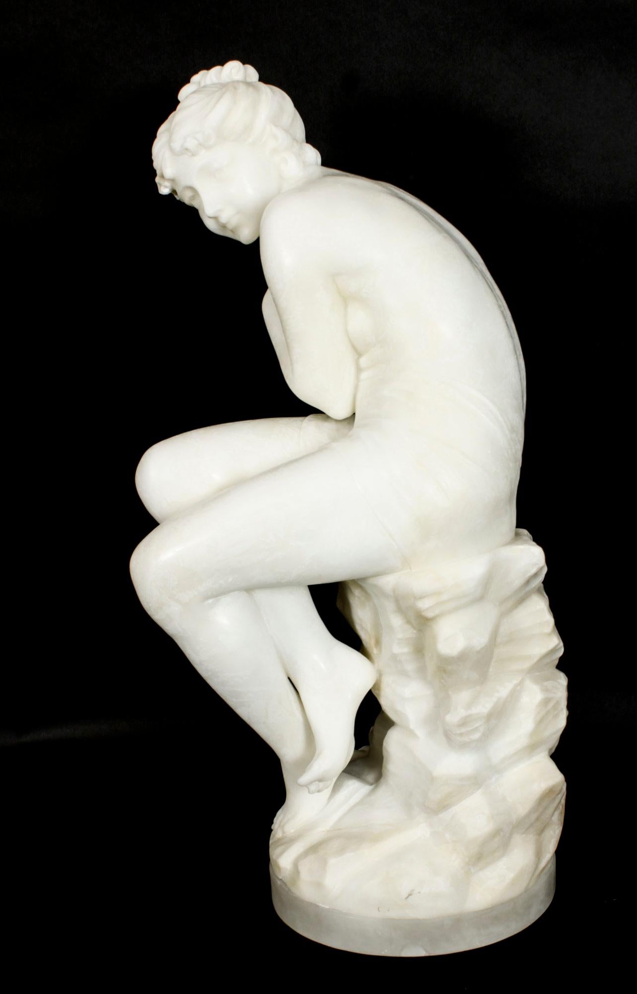 Antique Italian Alabaster Sculpture of a Naked Maiden, 19th Century 5