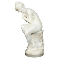 Antique Italian Alabaster Sculpture of a Naked Maiden, 19th Century