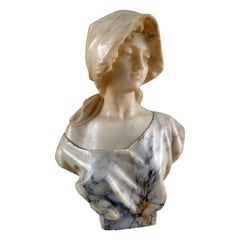 Antique Italian Alabaster Sculpture of a Young Girl Signed Pugi