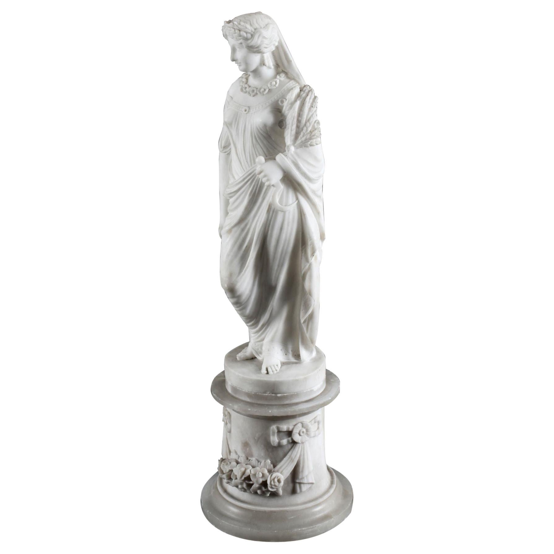 Antique Italian Alabaster Sculpture of the Goddess Demeter, 19th Century