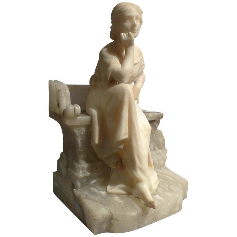 Antique Italian Alabaster Study of a Seated Girl For Sale at 1stDibs