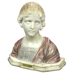 Antique Italian Alabaster Two-Tone Bust Sculpture, Mignon by Besfi, 19th C