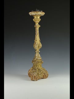 17th-18th Century Antique Italian Hand-Carved Giltwood Candlestick