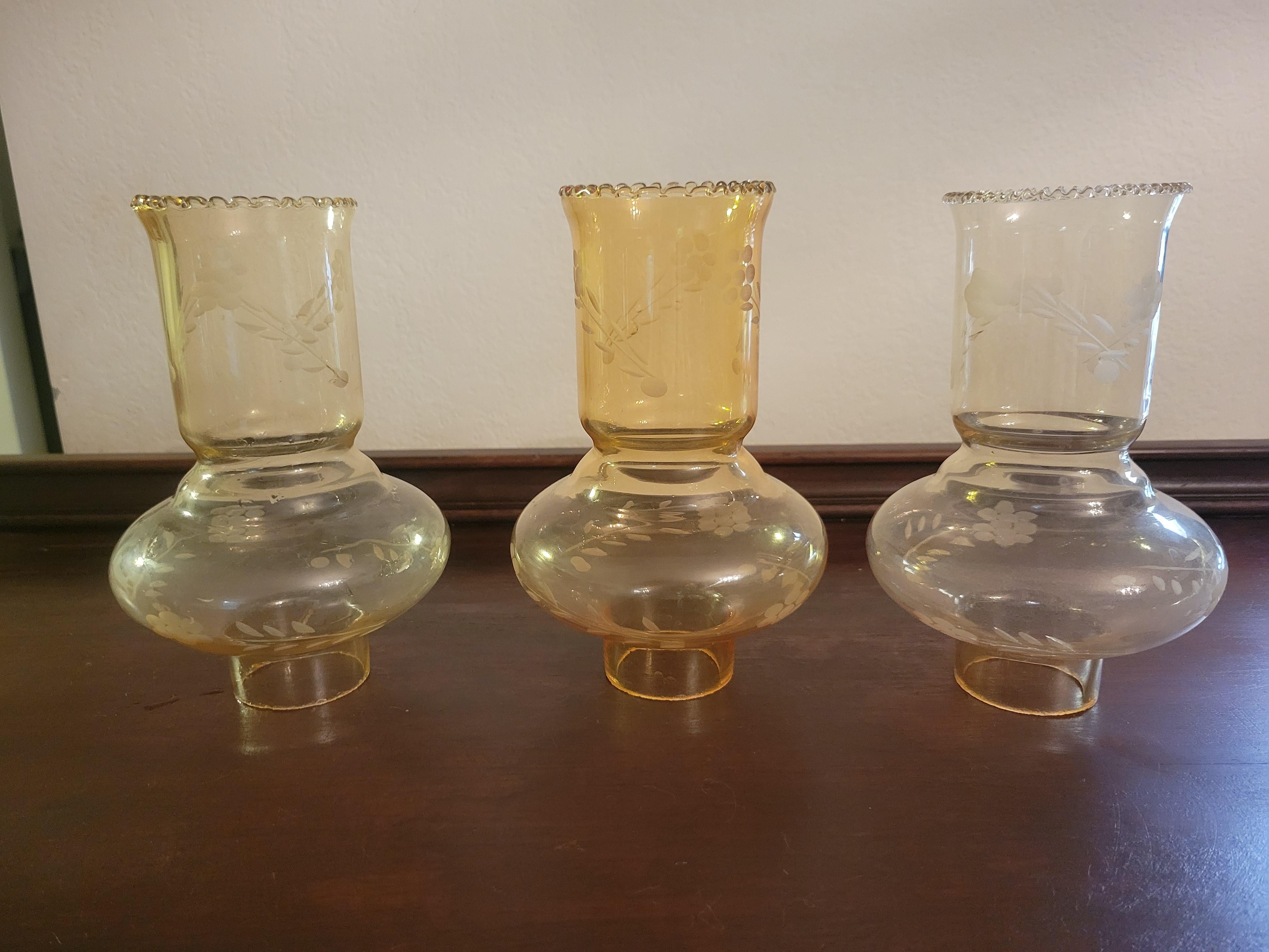 Antique Italian Amber Glass Hurricane Shades with 2