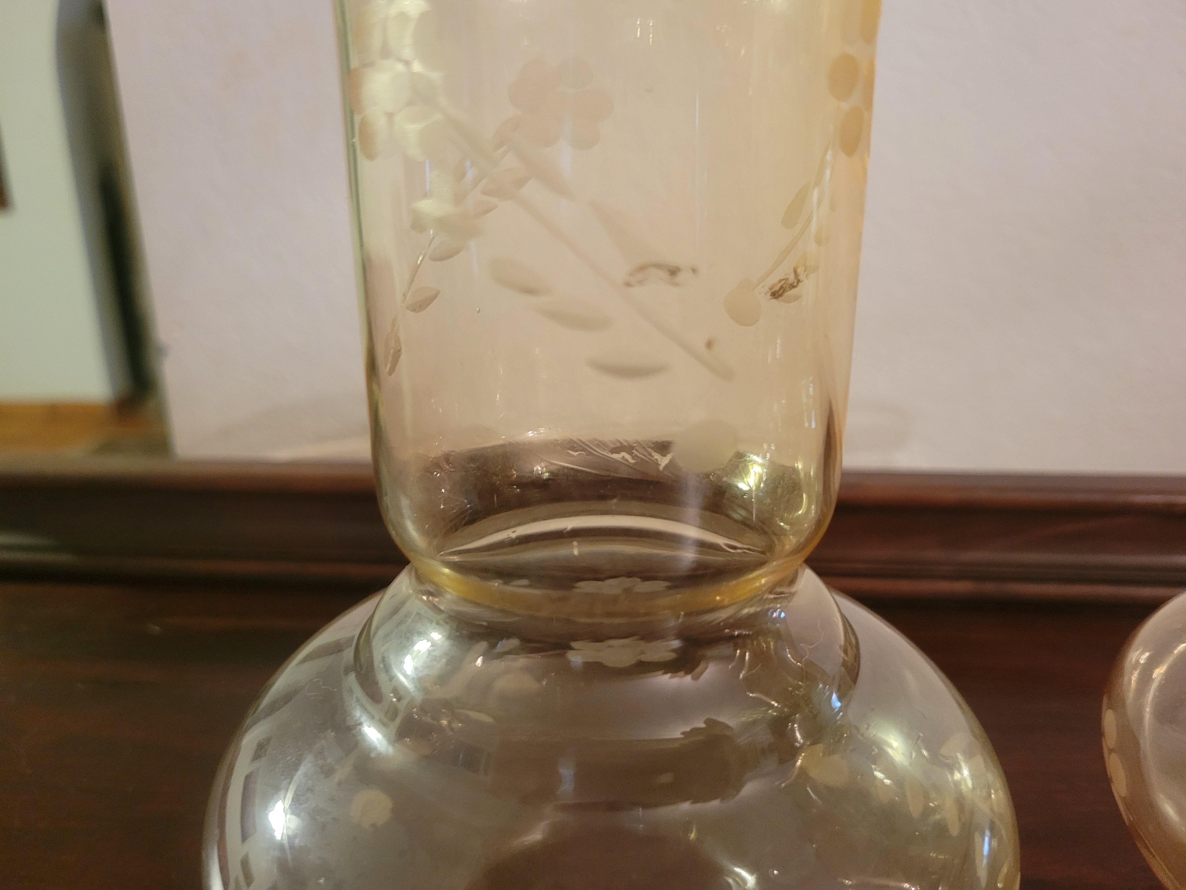 Antique Italian Amber Glass Hurricane Shades with 2