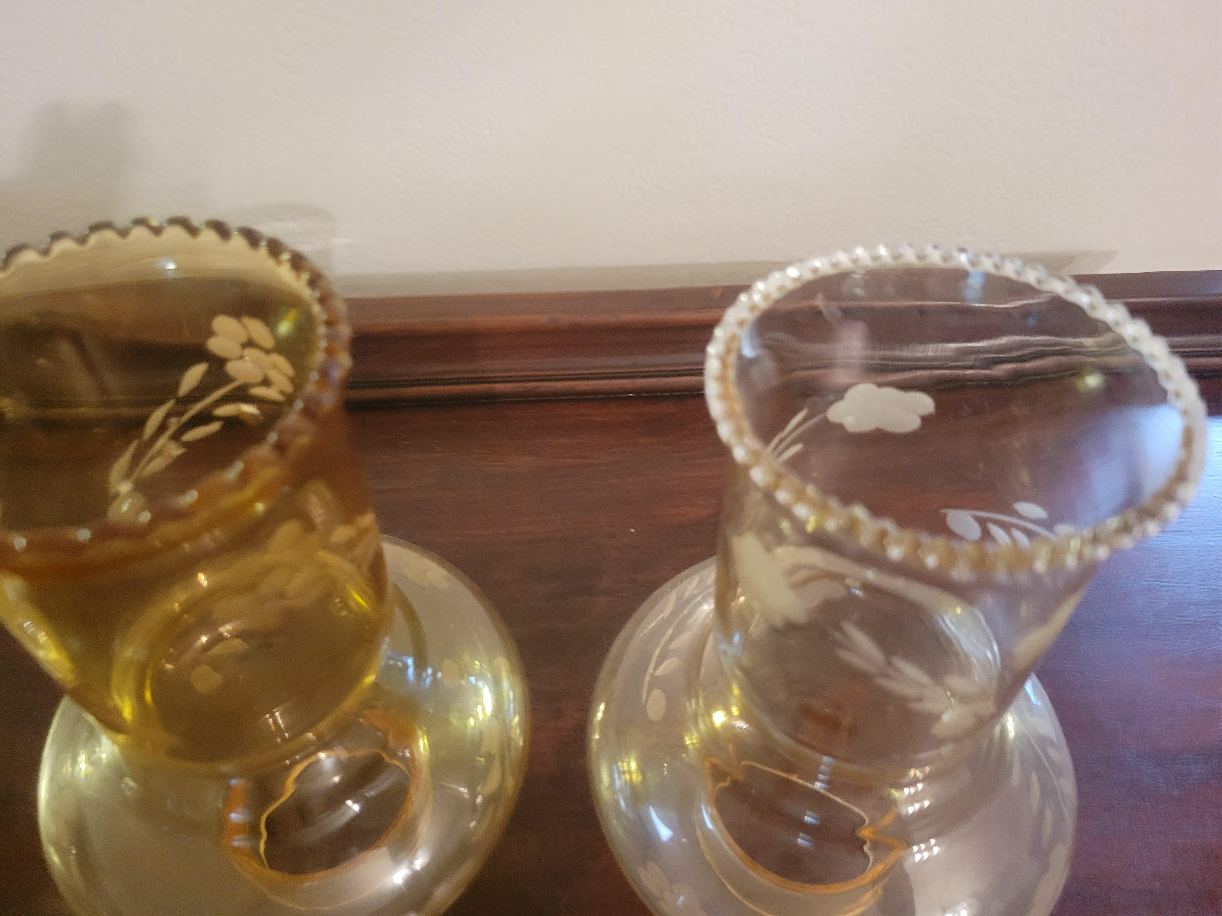 Blown Glass Antique Italian Amber Glass Hurricane Shades with 2