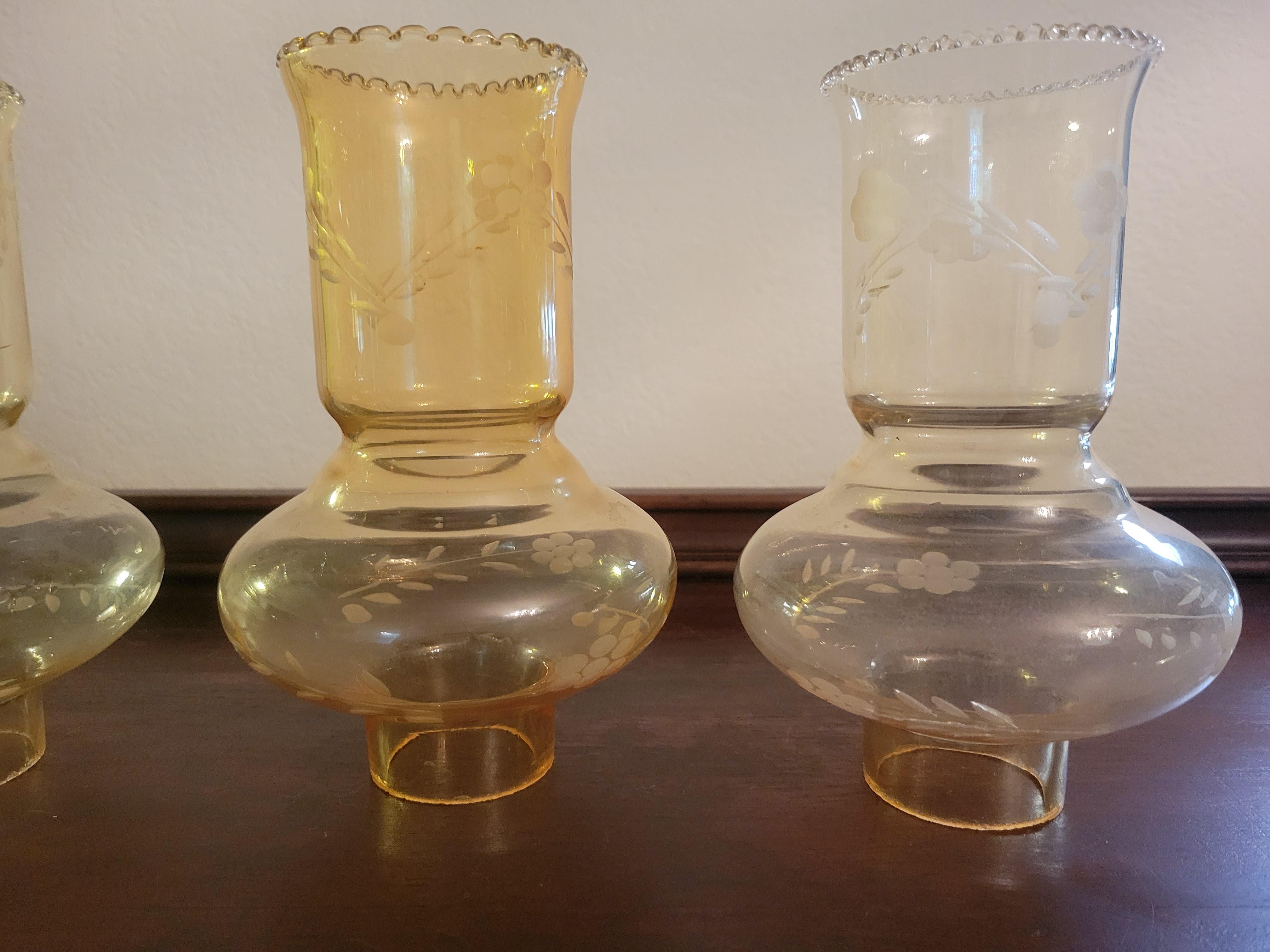 Antique Italian Amber Glass Hurricane Shades with 2