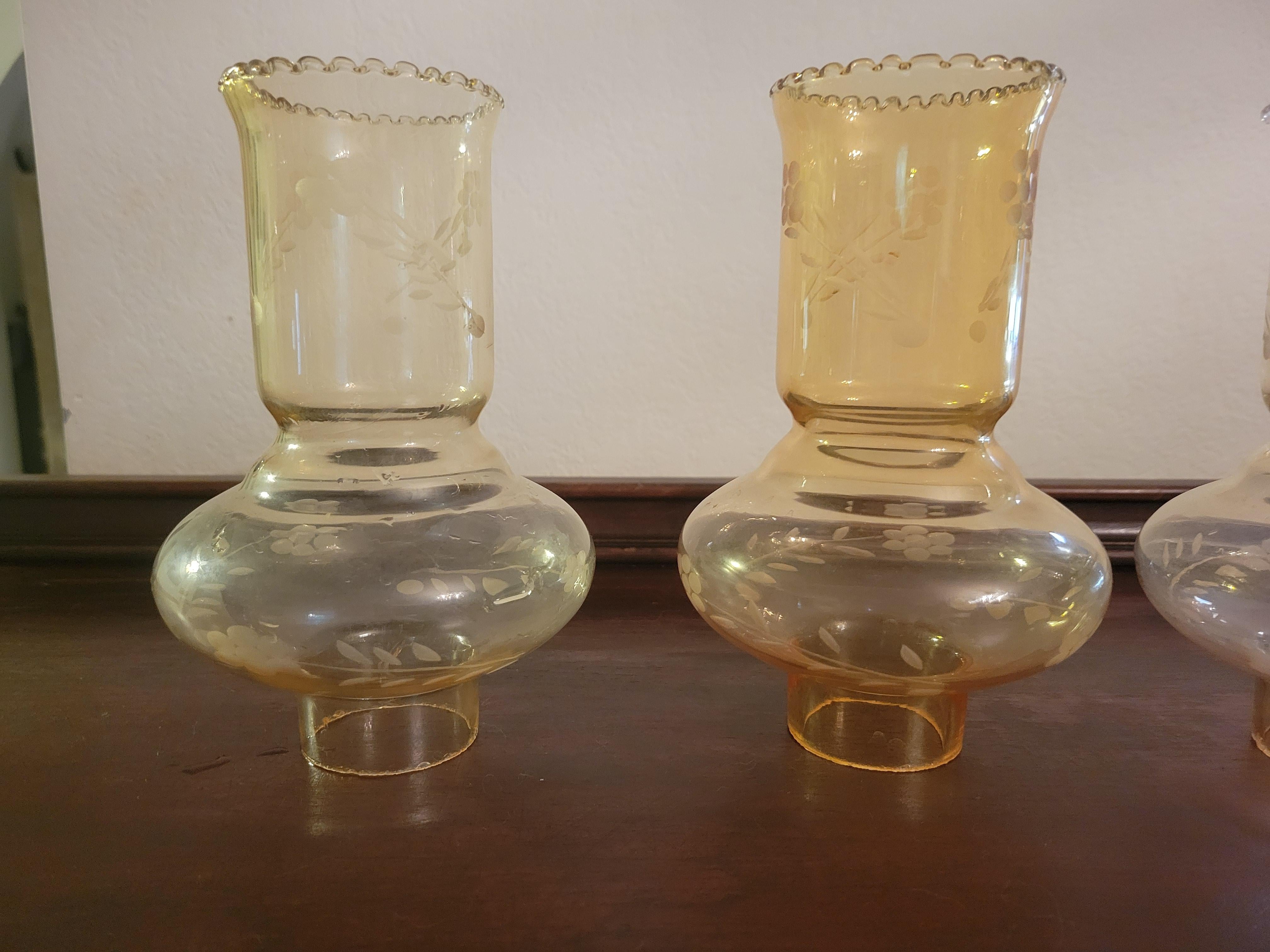 Antique Italian Amber Glass Hurricane Shades with 2