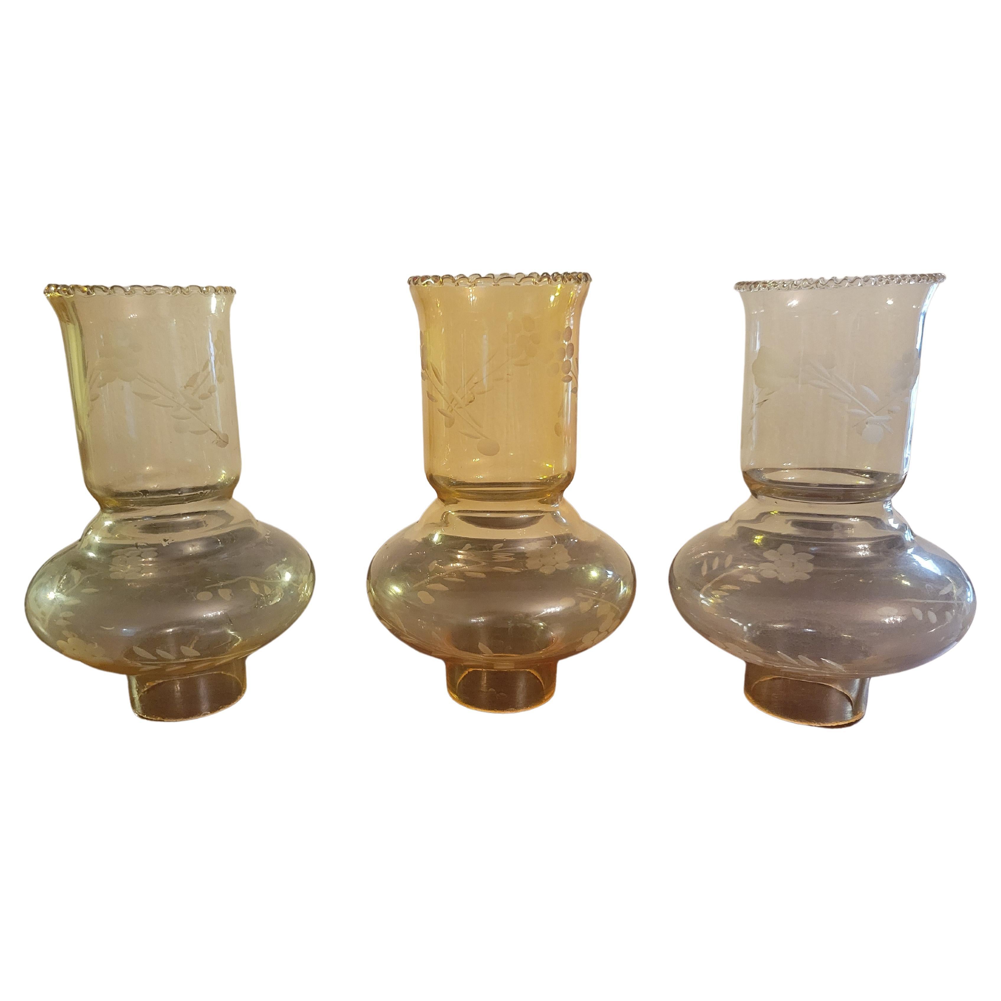 Antique Italian Amber Glass Hurricane Shades with 2" Fitting - Set of 3 For Sale