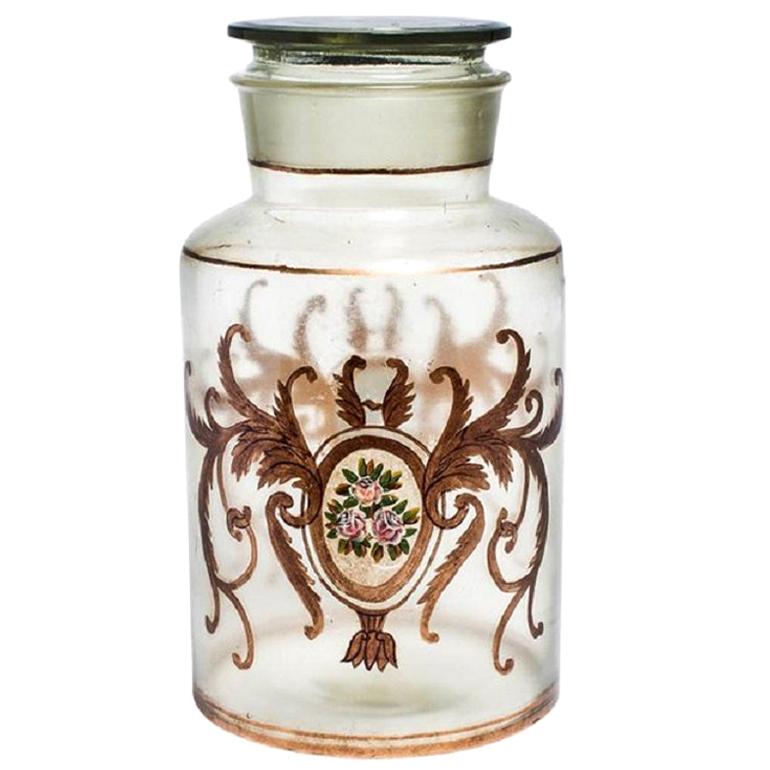 Ancienne jarre d'apothicaire italienne en verre à couvercle en vente