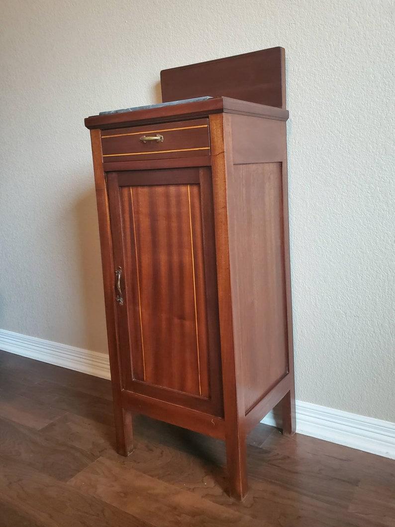 Marble Antique Italian Art Nouveau Mahogany Bedside Cabinet For Sale