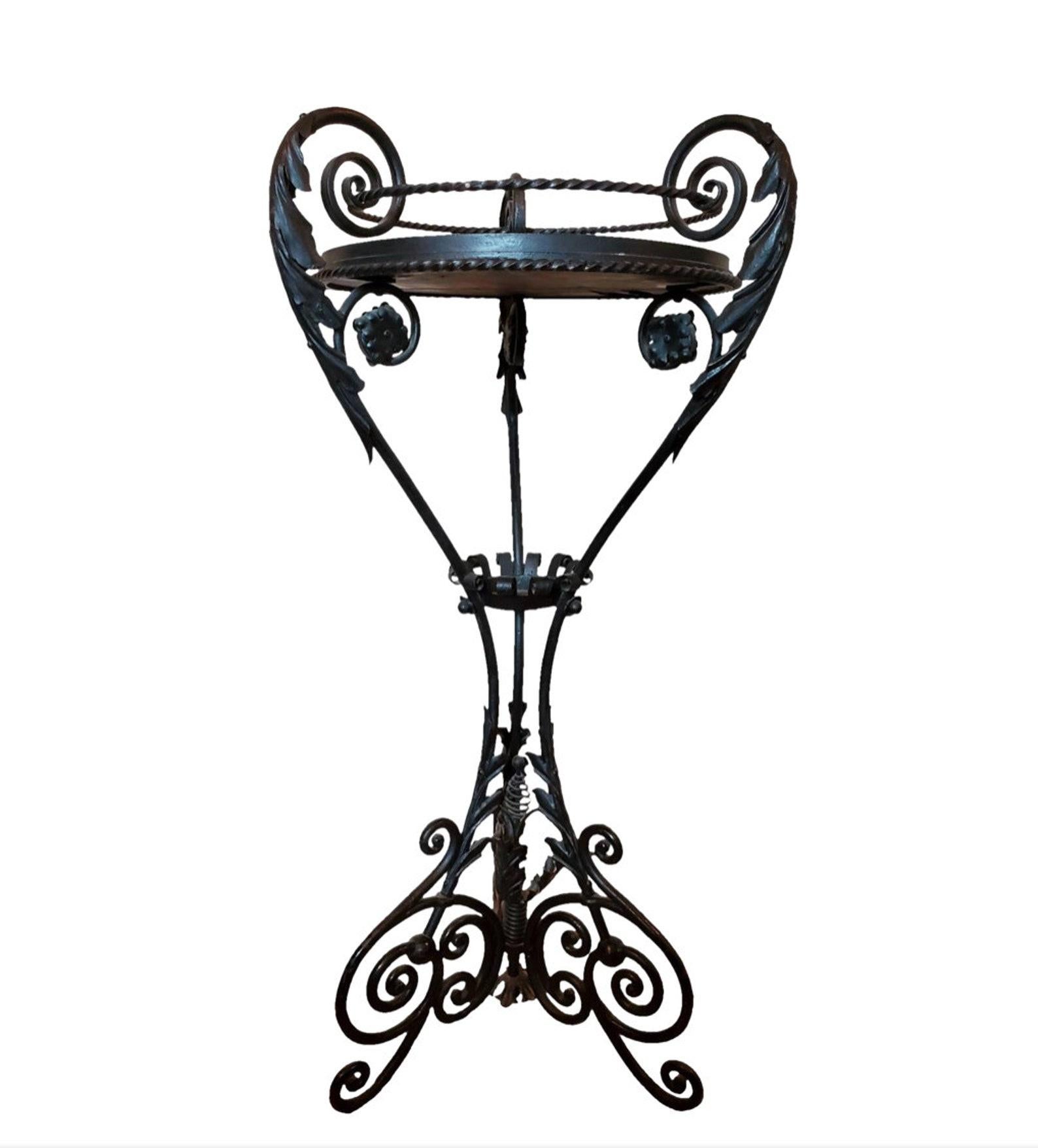 Alessandro Mazzucote Italian Art Nouveau Wrought Iron Pedestal Table Plant Stand For Sale 3