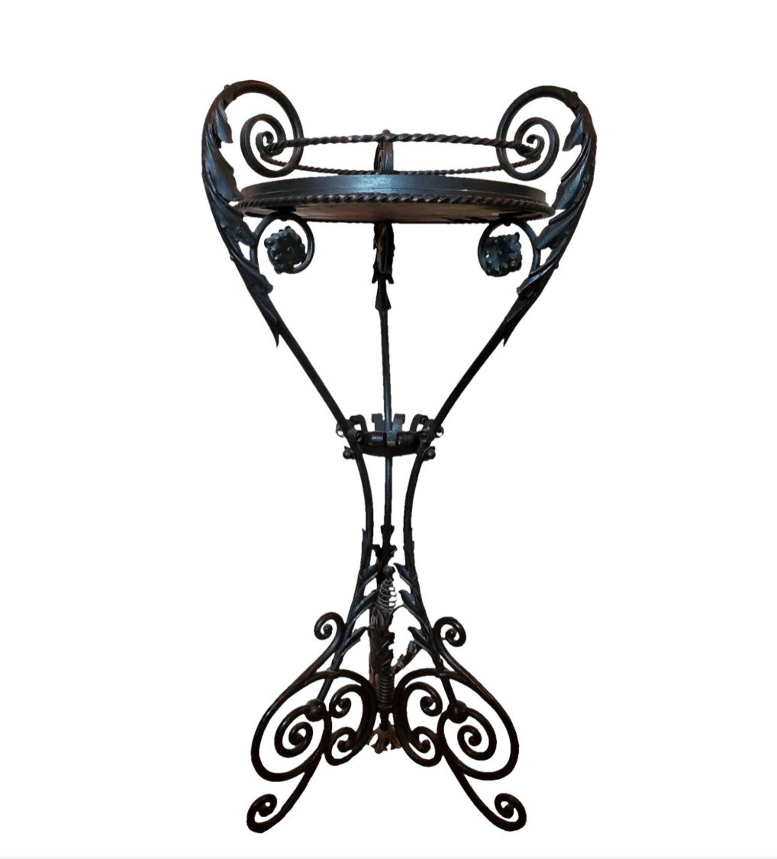 Alessandro Mazzucote Italian Art Nouveau Wrought Iron Pedestal Table Plant Stand 3