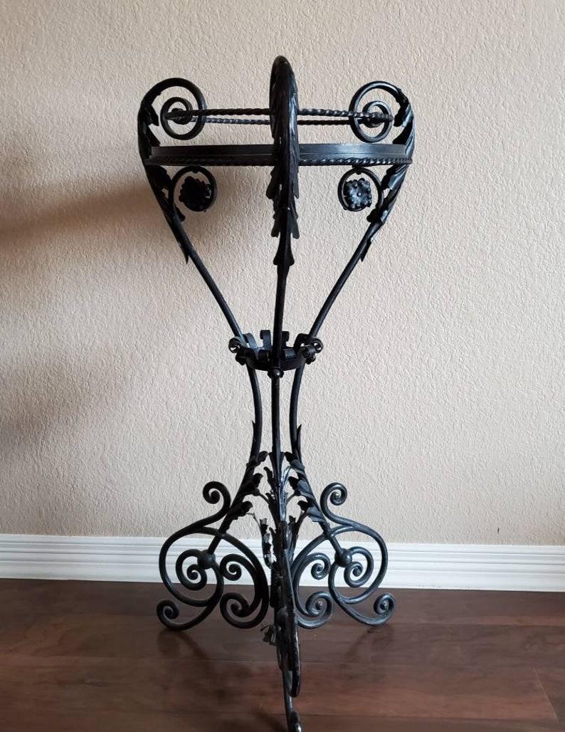 Forged Alessandro Mazzucote Italian Art Nouveau Wrought Iron Pedestal Table Plant Stand For Sale