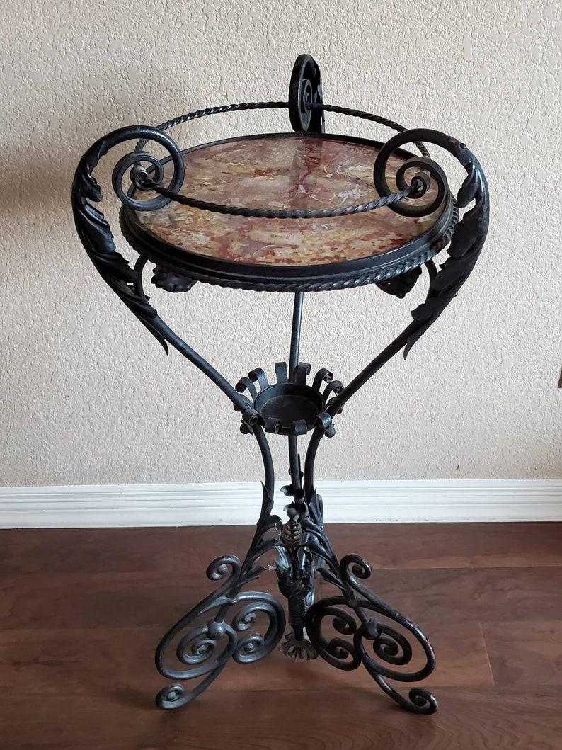 Alessandro Mazzucote Italian Art Nouveau Wrought Iron Pedestal Table Plant Stand In Good Condition For Sale In Forney, TX