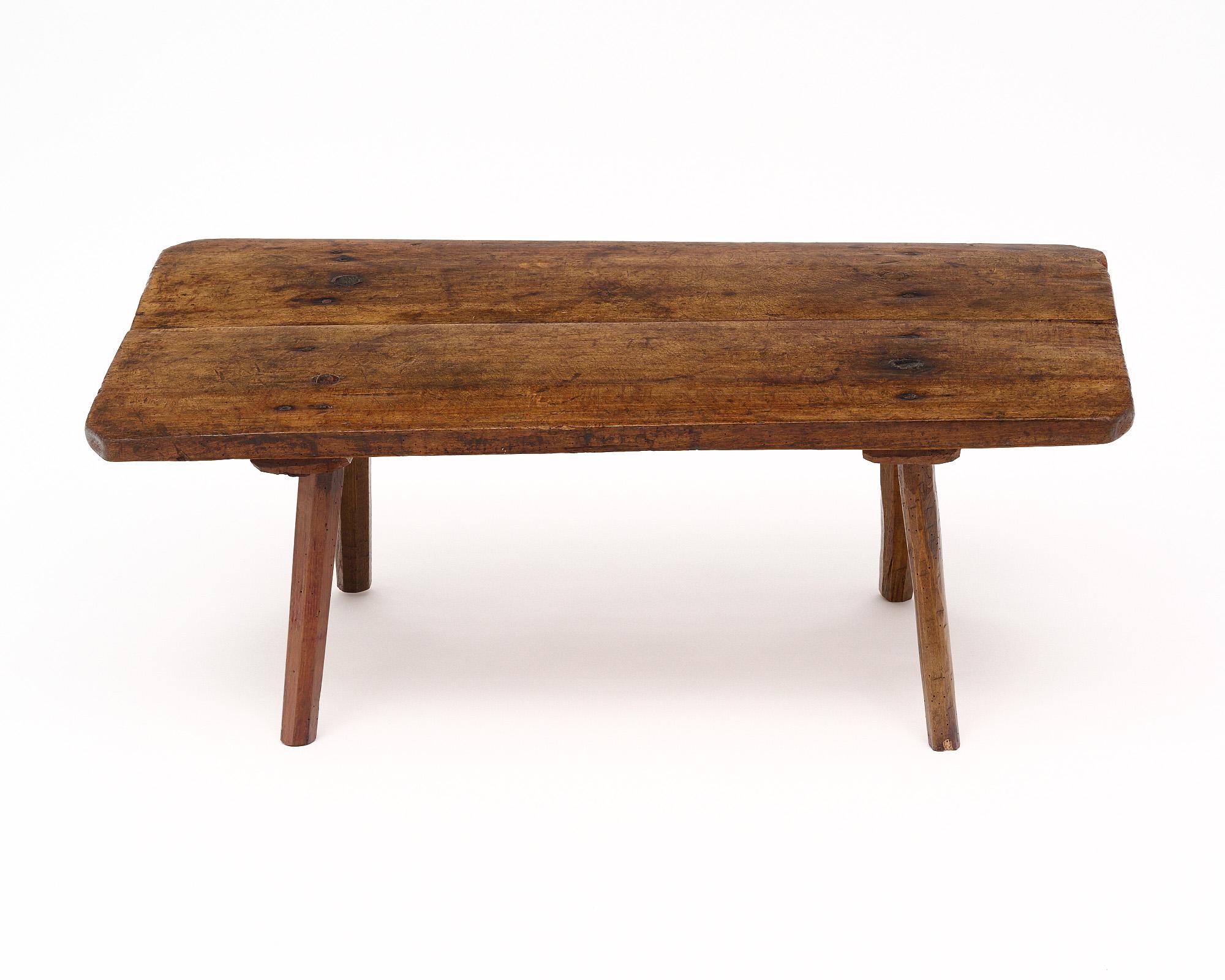 Shepherd table from the Dolomites in Italy. Original patina to the chestnut wood. This piece has four legs supporting a two-plank top. It is crafted with peg joinery.
