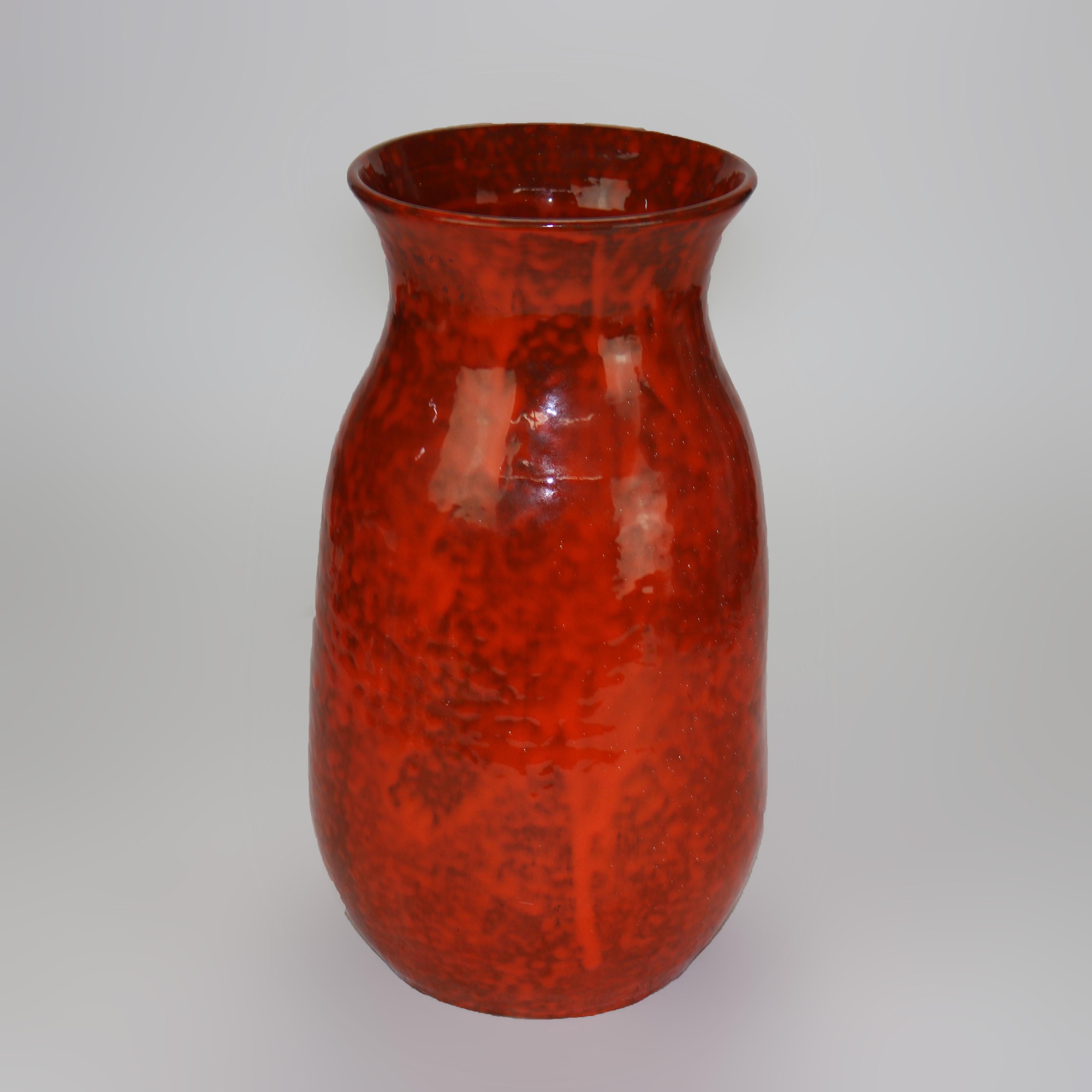 Antique Italian Arts & Crafts Mottled Orange Glazed Tall Pottery Vase c1920.  

17 5/8
