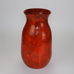 Antique Italian Arts & Crafts Mottled Orange Glazed Tall Pottery Vase c1920