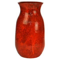 Antique Italian Arts & Crafts Mottled Orange Glazed Tall Pottery Vase c1920
