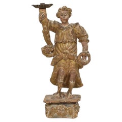 Antique Italian Baroque Angel Figure with Candle Holder, Circa 1650- 1750
