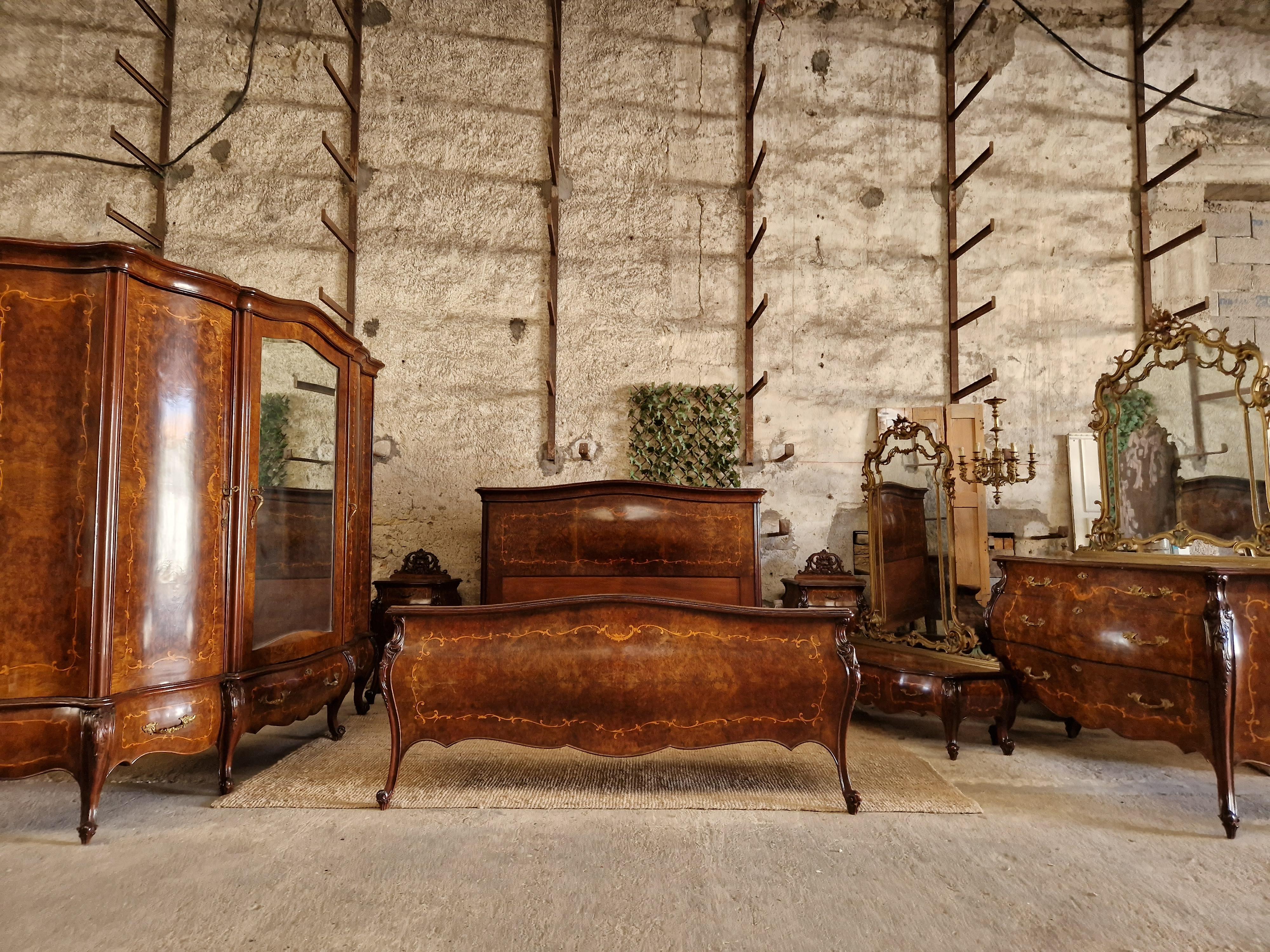 Antigua Cama Barroca Italiana Estilo Bombe Chapado