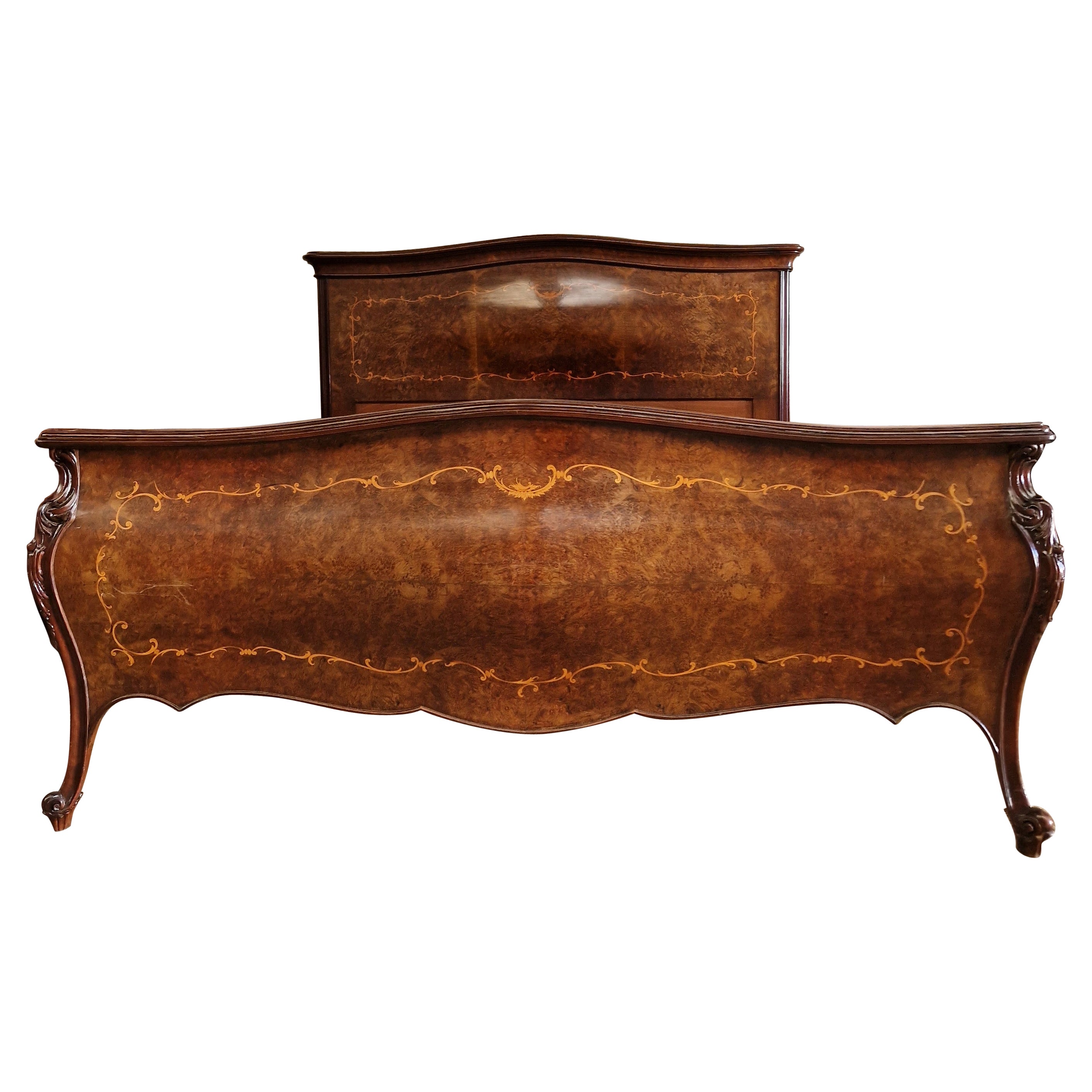 Antique Italian Baroque Bed Bombe Style