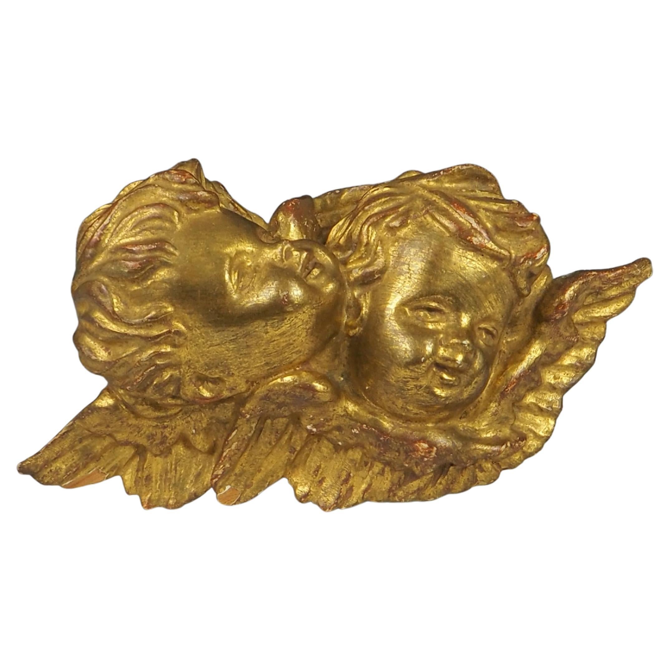 Antique Italian Baroque Carved Giltwood Twin Cherub / Putti (19th Century) For Sale