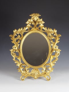Antique Italian Baroque Giltwood Wall Mirror, Carved Frame, 1750