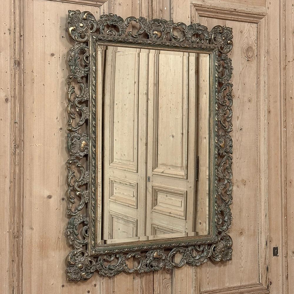 Baroque Revival Antique Italian Baroque Carved Giltwood Wall Mirror For Sale