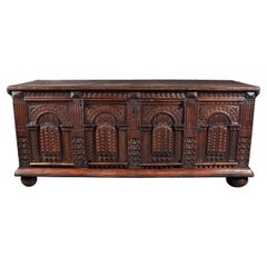 Antique Italian Baroque Carved Oak Paneled Cassone / Coffer / Chest, circa 1700