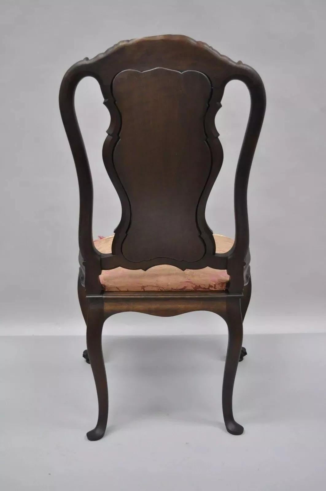 Antique Italian Baroque Carved Walnut Dining Chair French Style w/ Finished Back For Sale 5