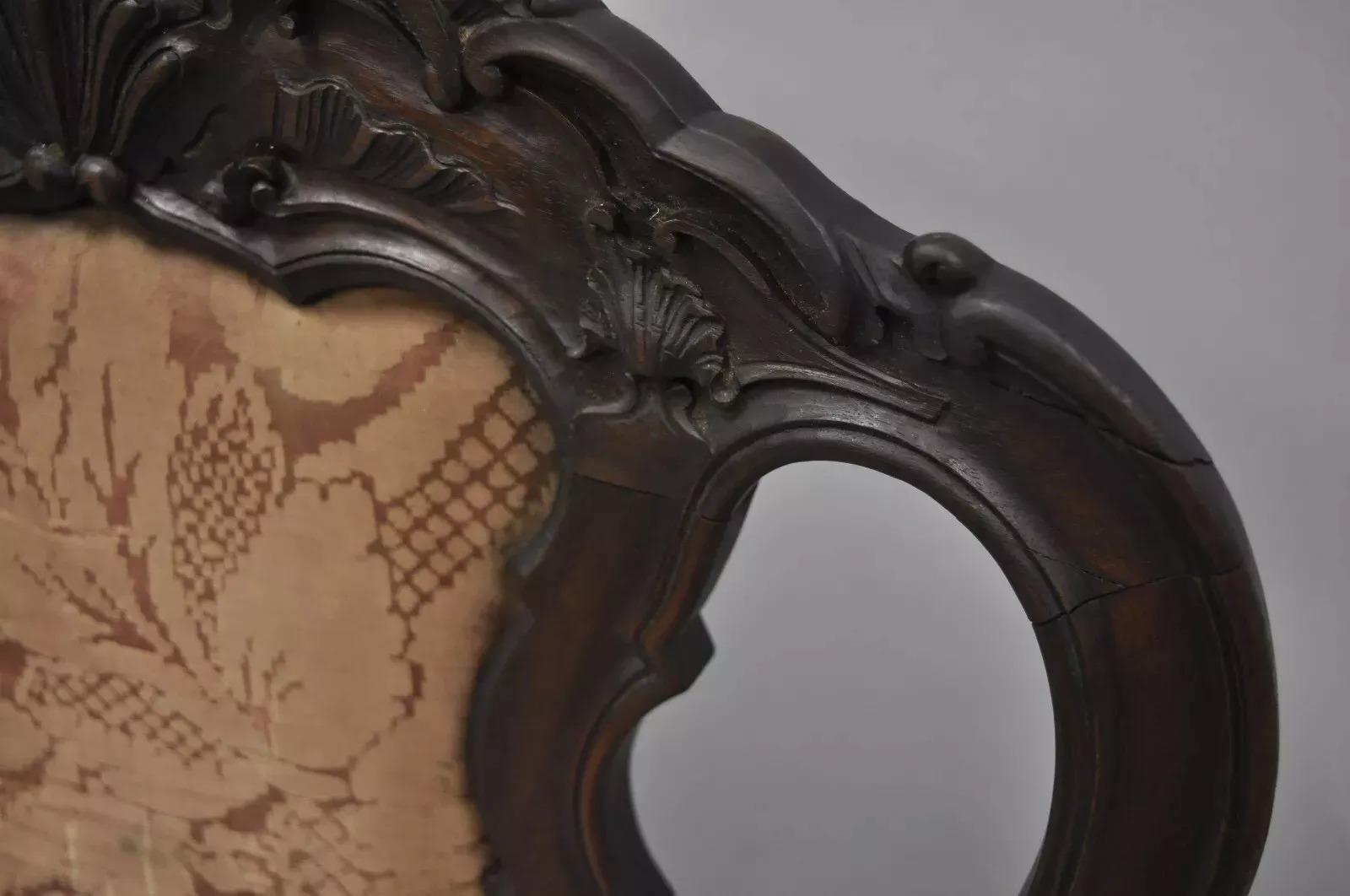 Antique Italian Baroque Carved Walnut Dining Chair French Style w/ Finished Back For Sale 1