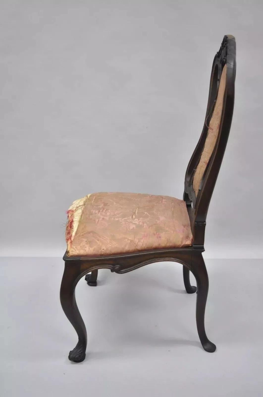 Antique Italian Baroque Carved Walnut Dining Chair French Style w/ Finished Back For Sale 4