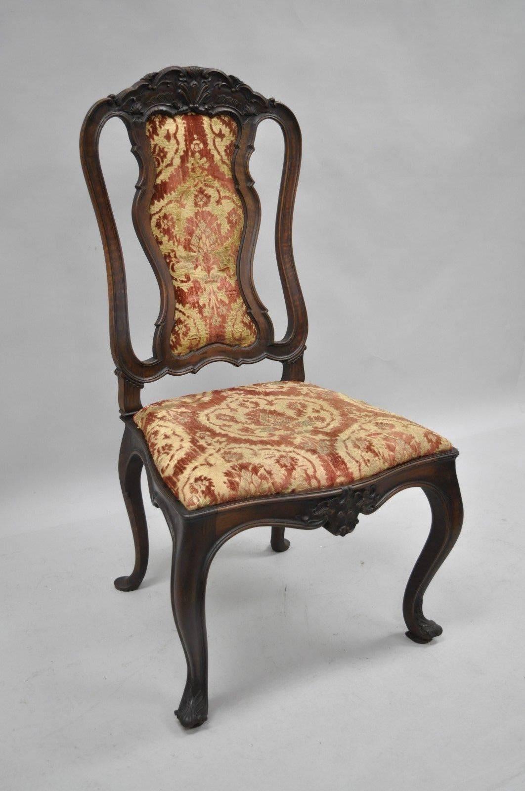 Set of Six Antique Italian Baroque Carved Walnut French Style Dining Chairs For Sale 2