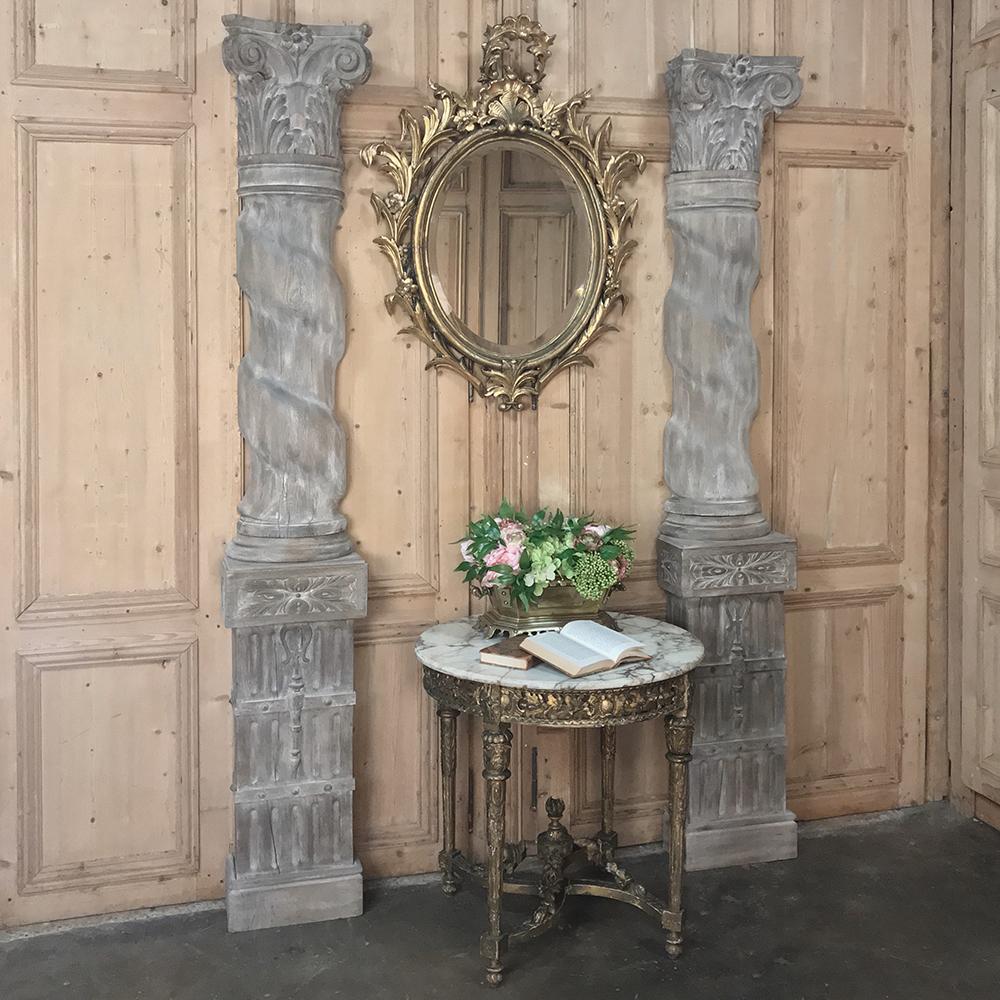 Antique Italian Baroque carved wood gilded mirror features an elaborately hand-carved framework, all rendered in solid wood by a talented sculptor! Original gold finish creates a timeless effect. Featuring expressive florals and foliates leading the