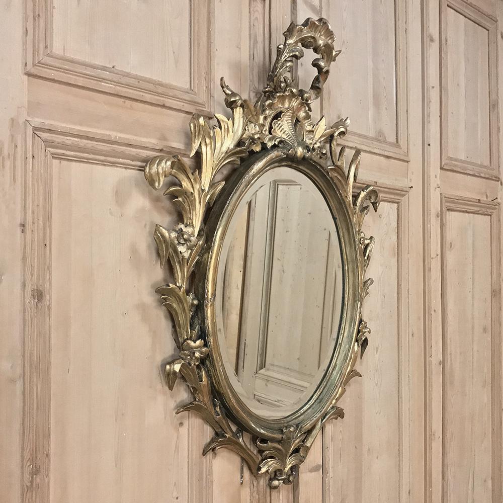 Beveled Antique Italian Baroque Carved Wood Gilded Mirror