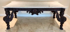 Antique Italian Baroque Dining Grand Entrance Table Mahogany  & Marble