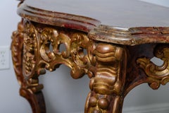 Antique Italian Baroque Faux Tortoiseshell & Gilt Wood Console Table