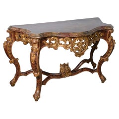 Antique Italian Baroque Faux Tortoiseshell & Gilt Wood Console Table