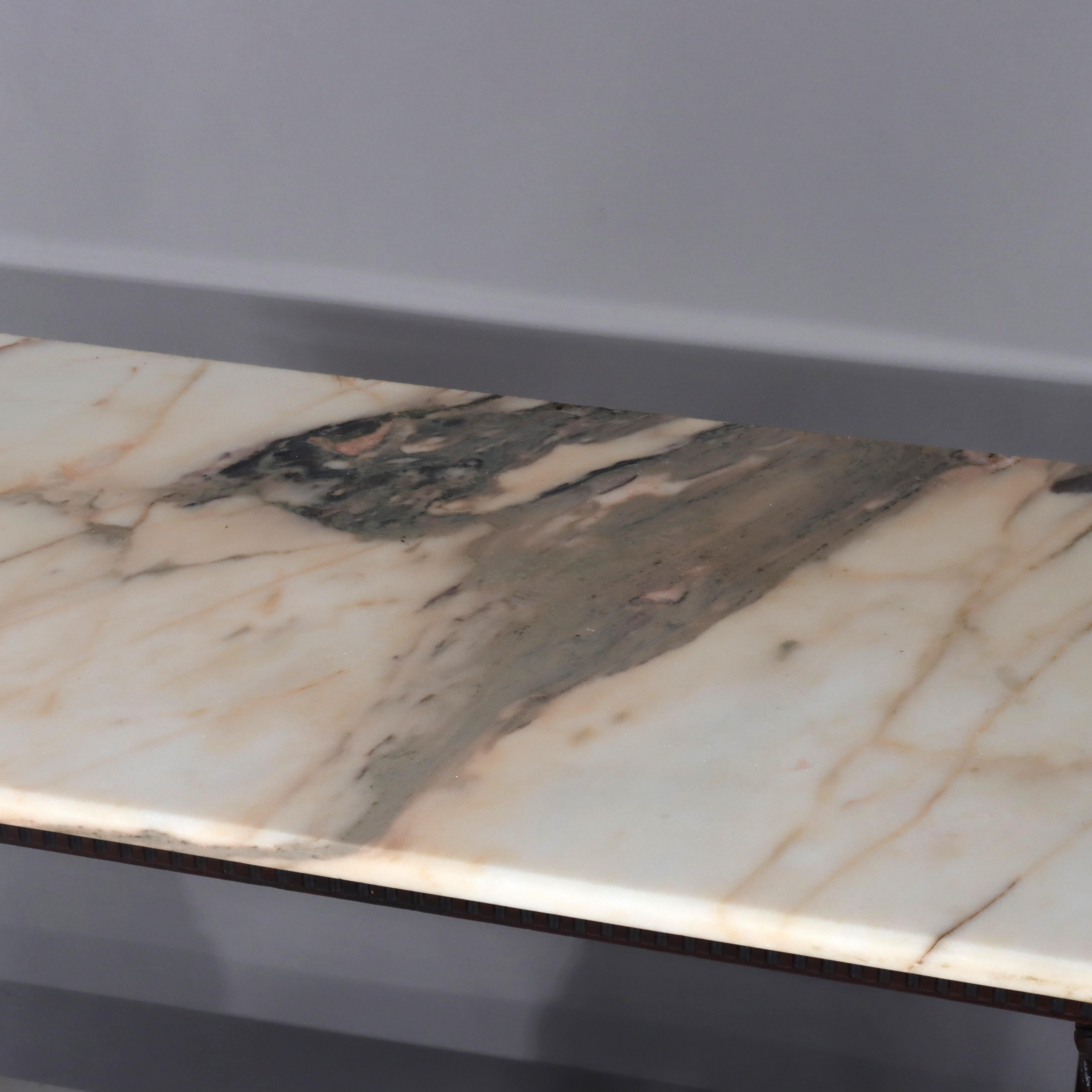 Antigua mesa consola barroca italiana de madera de nogal tallada y tapa de mármol S. XVIII en venta 4