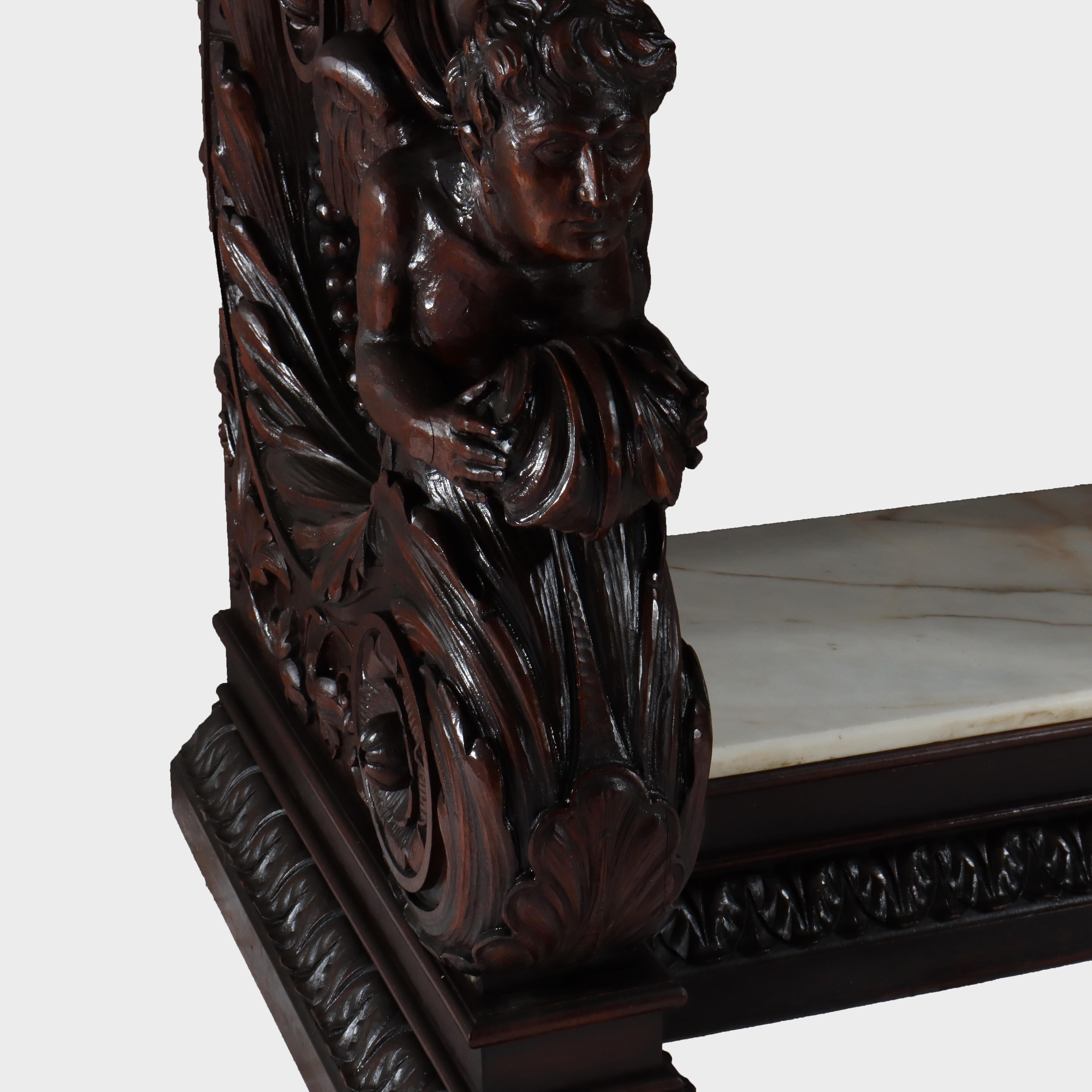 Antigua mesa consola barroca italiana de madera de nogal tallada y tapa de mármol S. XVIII siglo XVIII y antes en venta