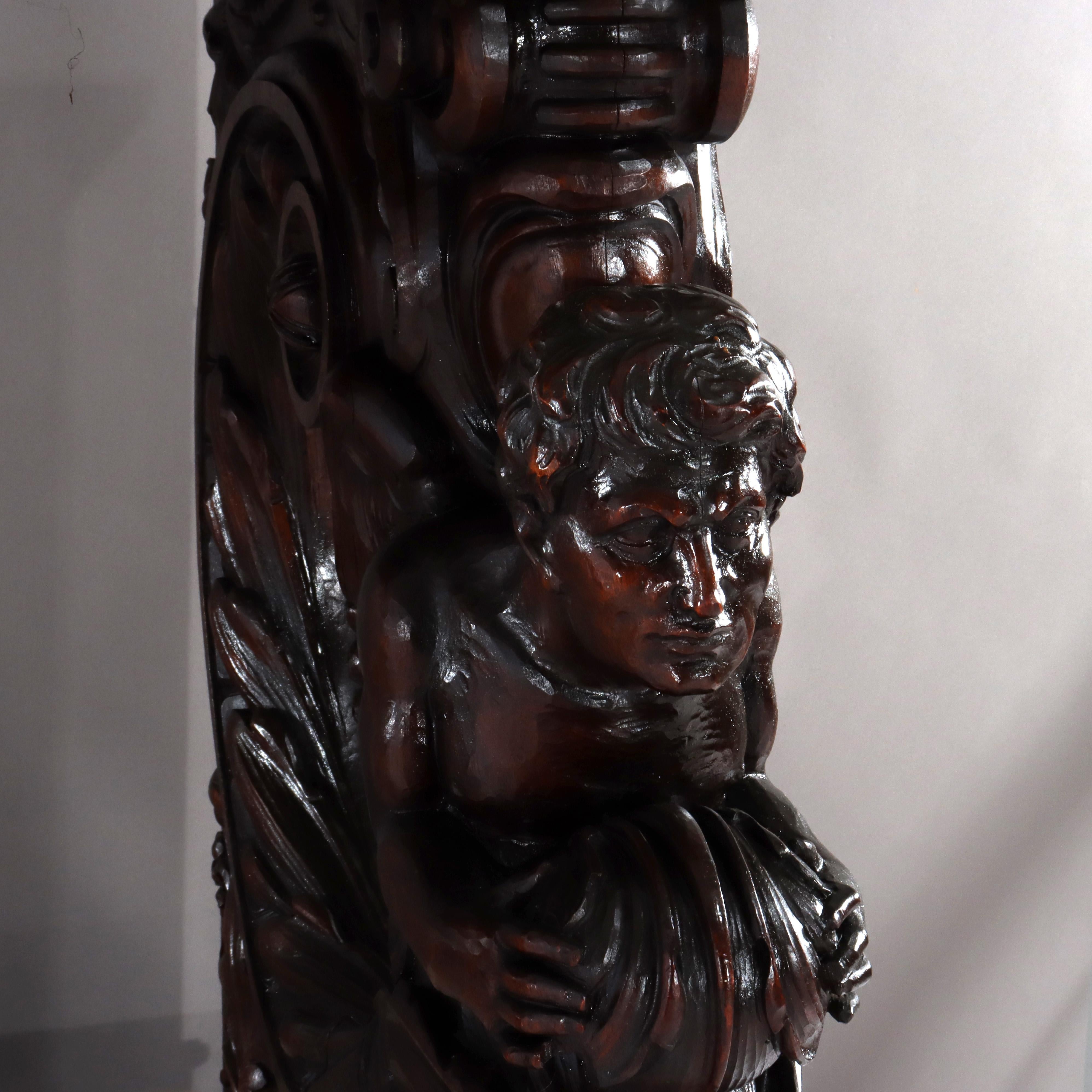 Antigua mesa consola barroca italiana de madera de nogal tallada y tapa de mármol S. XVIII Mármol en venta